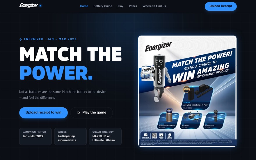 Energizer Match The Power microsite